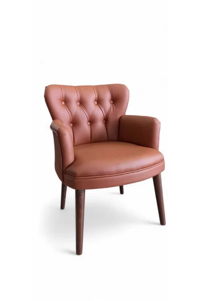 Aryans Home Mobilya Dekorasyon Ahşap Ayaklı Kollu Taba Deri Ofis Koltuğu Ofis Bekleme Koltuğu  Büro Koltuğu-Tekli Berjer - Resim 4