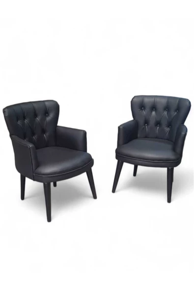 ARYANS HOME Siyah Deri Ahşap Ayaklı Kollu Ofis Koltuğu Büro Koltuk Ve Berjerleri - (1 Adet Tekli - 4