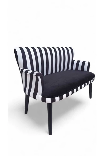 Aryans Home Mobilya Dekorasyon Siyah Beyaz Kumaş, Ahşap Ayaklı Kollu Bekleme Salonu Koltuk Takımı Balkon Koltuğu Çay Seti Koltuğu - 2