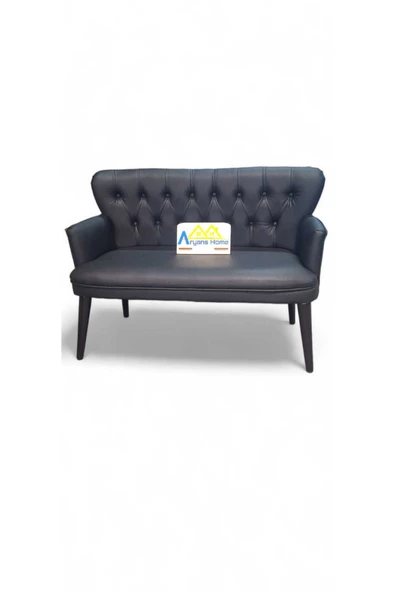 Aryans Home Mobilya Dekorasyon Ahşap Ayaklı Kollu Siyah Deri Ofis Koltuğu Büro Koltuğu Deri Ofis Bekleme Koltuğu (1 Adet ikili) - 3