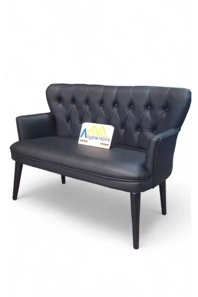 Aryans Home Mobilya Dekorasyon Ahşap Ayaklı Siyah Deri Ofis Koltuk Takımı Büro Koltuk Ve Kanepeleri Mobilyası(1 Ikili 4 Tekli ) - Resim 3