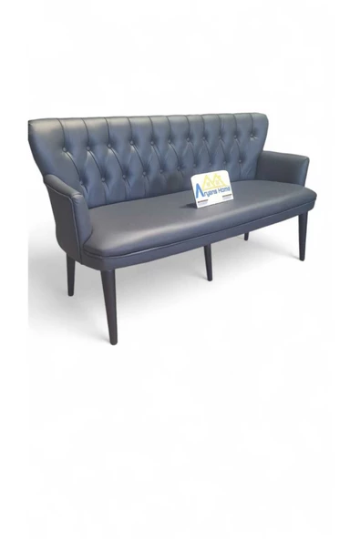 Aryans Home Mobilya Dekorasyon Antrasit Deri Ahşap Ayaklı Kollu Ofis Koltuk Takımı Ofis Koltuğu Büro Koltuk Ve Kanepeleri - 3+1+1 - Resim 3