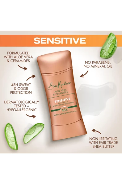 Shea Moisture Aloe Vera & Ceramides Sensitive Antiperspirant Stick Deodorant 74GR - 4