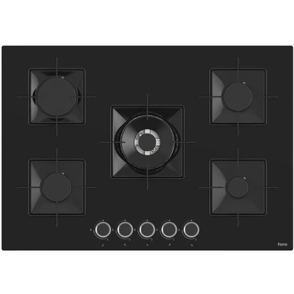 Ferre SS035 75 Cm. 5 Gözlü Woklu Ankastre Cam Ocak - Siyah