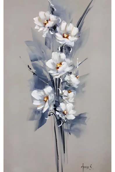 Harikabirev HARİKABİREV|MAVİ-BEYAZ ÇİÇEK KOMBİN |ÇERÇEVELİ CAM TABLO  2Lİ DİKEY - Resim 2