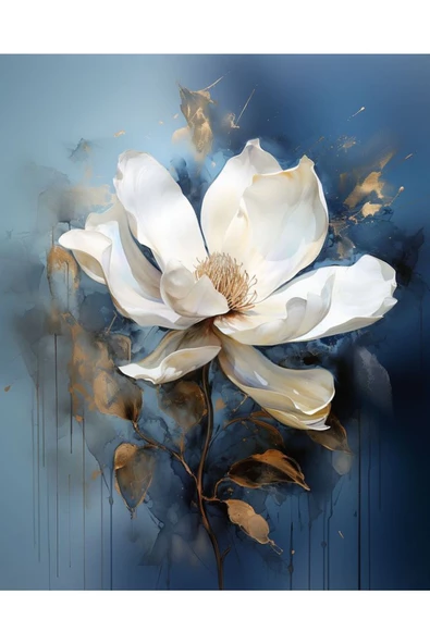 Harikabirev HARİKABİREV|MAVİ-GOLD RENK ÇİÇEK KOMBİNİ 2 YENİ|ÇERÇEVELİ CAM TABLO  2Lİ DİKEY - Resim 3