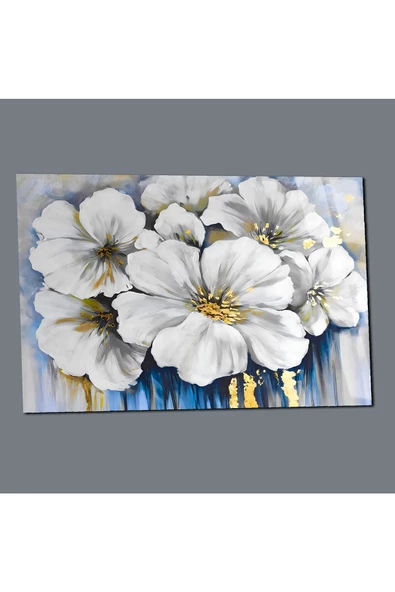 Harikabirev HARİKABİREV|KIRILMAZ CAM (TEMPERLİ) MAVİ-BEYAZ ÇİÇEK TABLOSU 01 |TMTEKLİ - Resim 3