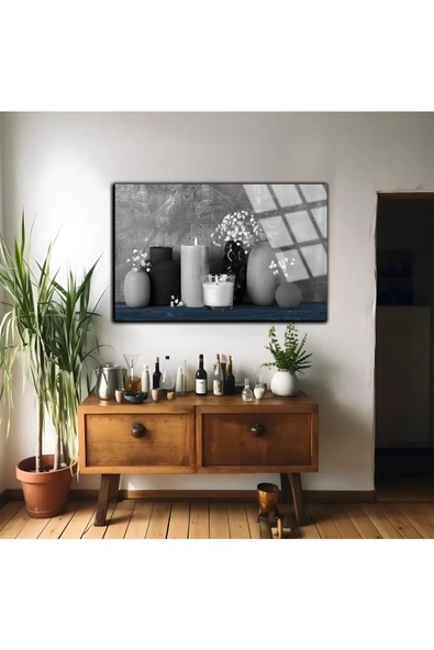 Harikabirev HARİKABİREV|KIRILMAZ CAM (TEMPERLİ) GRİ-MAVİ MUM DEKOR TABLOSU 01 |TMTEKLİ - Resim 2