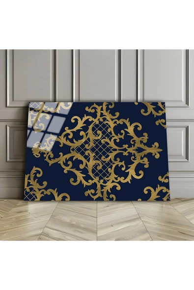 Harikabirev HARİKABİREV|KIRILMAZ CAM (TEMPERLİ) MAVİ-GOLD OSMANLI SANATI TABLOSU  |TMTEKLİ