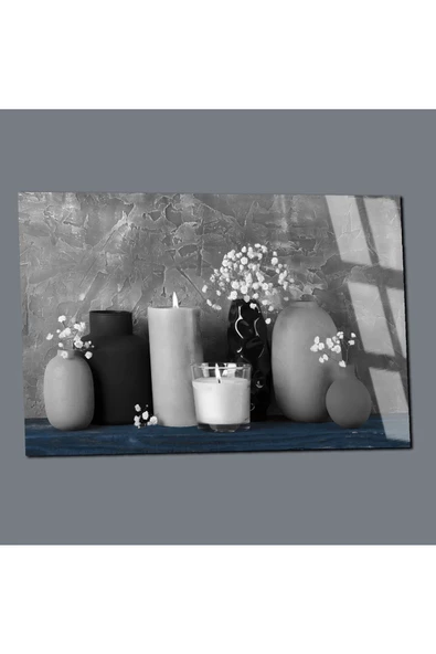 Harikabirev HARİKABİREV|KIRILMAZ CAM (TEMPERLİ) GRİ-MAVİ MUM DEKOR TABLOSU 01 |TMTEKLİ - Resim 3