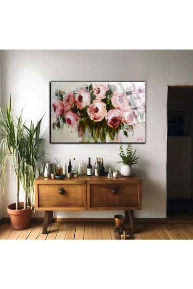 Harikabirev HARİKABİREV|KIRILMAZ CAM (TEMPERLİ) PEMBE-BEYAZ ÇİÇEK TABLOSU 01 |TMTEKLİ - Resim 2
