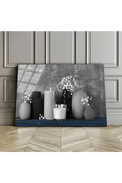 Harikabirev HARİKABİREV|KIRILMAZ CAM (TEMPERLİ) GRİ-MAVİ MUM DEKOR TABLOSU 01 |TMTEKLİ ürün görseli