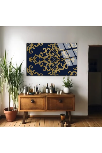 Harikabirev HARİKABİREV|KIRILMAZ CAM (TEMPERLİ) MAVİ-GOLD OSMANLI SANATI TABLOSU  |TMTEKLİ - 2