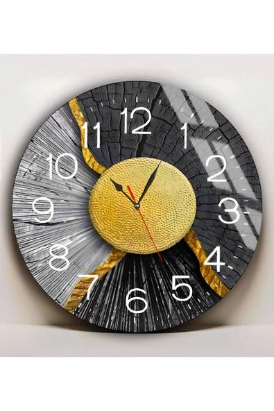 Harikabirev HARİKABİREV|KIRILMAZ CAM (SAAT) SİYAH GOLD RENK SOYUT TABLOSU 01|YVRLKCM
