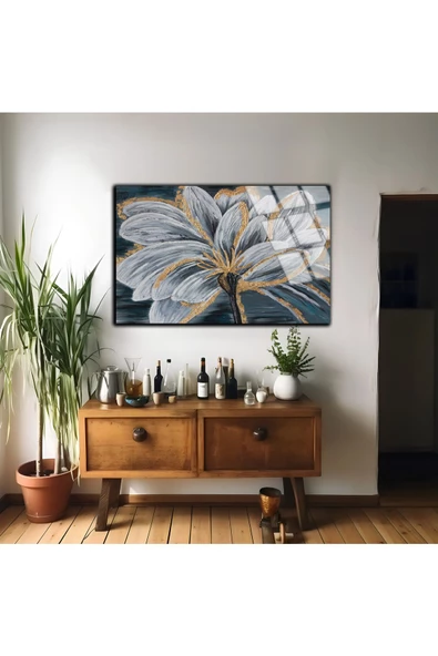 Harikabirev HARİKABİREV|KIRILMAZ CAM (TEMPERLİ) MAVİ-SARI ÇİÇEK TABLOSU 02 |TMTEKLİ - Resim 2