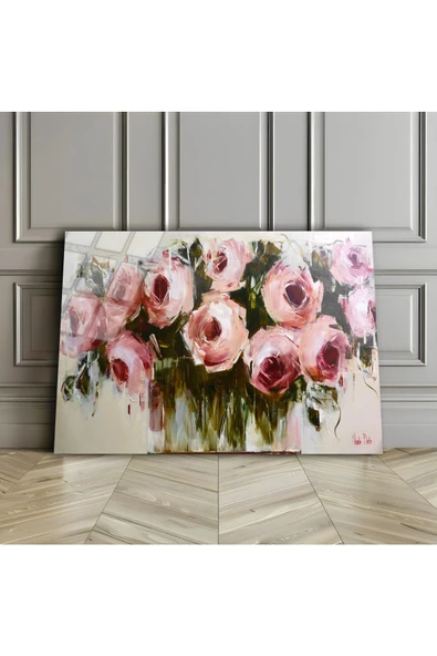 Harikabirev HARİKABİREV|KIRILMAZ CAM (TEMPERLİ) PEMBE-BEYAZ ÇİÇEK TABLOSU 01 |TMTEKLİ ürün görseli