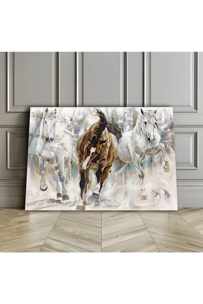 Harikabirev HARİKABİREV|KIRILMAZ CAM (TEMPERLİ) KAHVERENGİ-BEYAZ AT TABLOSU 02 |TMTEKLİ ürün görseli