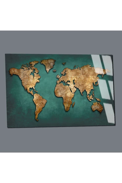 Harikabirev HARİKABİREV|KIRILMAZ CAM (TEMPERLİ) TURKUAZ DÜNYA HARİTASI TABLOSU 01 |TMTEKLİ - Resim 3