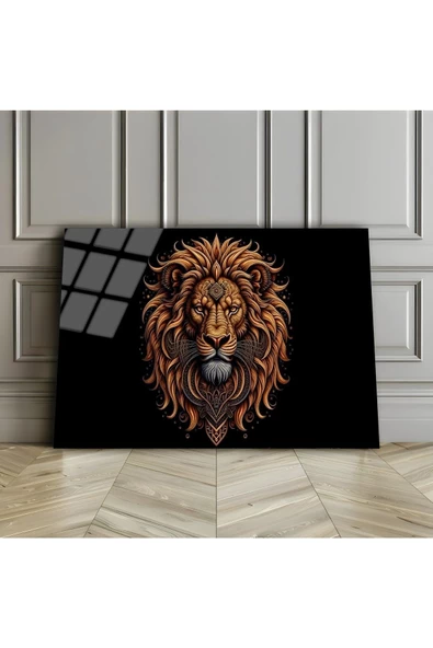 Harikabirev HARİKABİREV|KIRILMAZ CAM (TEMPERLİ) SİYAH-GOLD ASLAN TABLOSU 01|TMTEKLİ ürün görseli