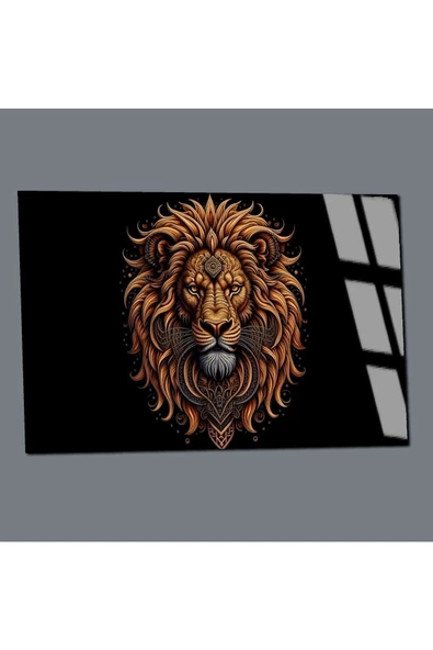 Harikabirev HARİKABİREV|KIRILMAZ CAM (TEMPERLİ) SİYAH-GOLD ASLAN TABLOSU 01|TMTEKLİ - Resim 3