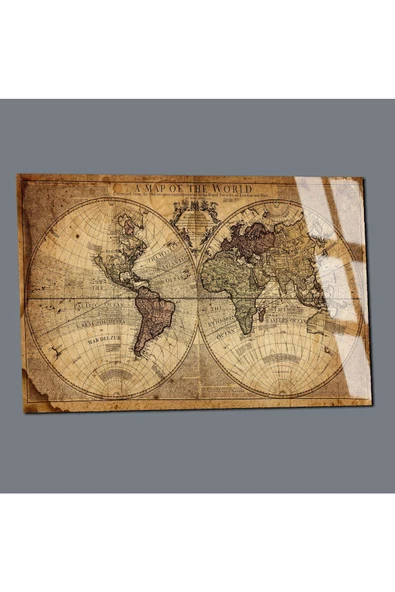 Harikabirev HARİKABİREV|KIRILMAZ CAM (TEMPERLİ) ESKİTME DÜNYA HARİTASI TABLOSU 01 |TMTEKLİ - Resim 3