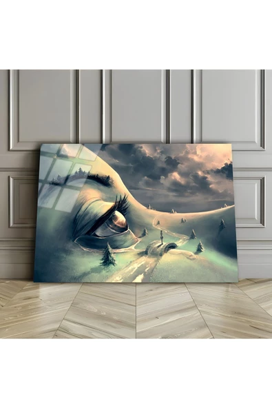 Harikabirev HARİKABİREV|KIRILMAZ CAM (TEMPERLİ) MAVİ TONLAR KADIN TABLOSU  |TMTEKLİ ürün görseli