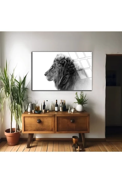 Harikabirev HARİKABİREV|KIRILMAZ CAM (TEMPERLİ) SİYAH-BEYAZ ASLAN TABLOSU 1|TMTEKLİ - Resim 2