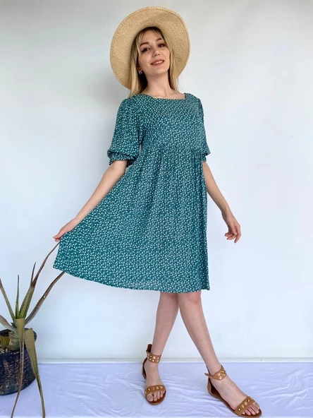 Kadın Elbise Kare Yaka Yeşil - 2