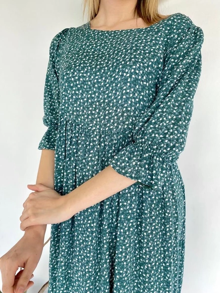 Kadın Elbise Kare Yaka Yeşil - 7