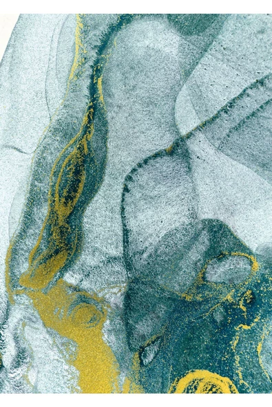 Harikabirev HARİKABİREV|BEYAZ-GOLD-TURKUAZ SOYUT KOMBİN |ÇERÇEVELİ CAM TABLO  3LÜ DİKEY - Resim 2