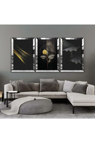 Harikabirev |siyah-yeşil-sarı Çiçek Kombini |pleksi Çerçeveli Mdf Tablo 3dky ürün görseli