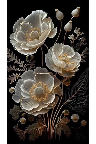 Harikabirev |siyah-beyaz Çiçek Kombini 01 |pleksi Çerçeveli Mdf Tablo 3dky - Resim 4