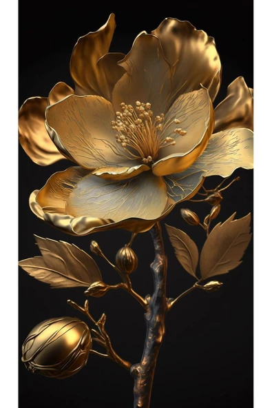 Harikabirev |gold-siyah Çiçek Kombini 02 |pleksi Çerçeveli Mdf Tablo 3dky - Resim 3