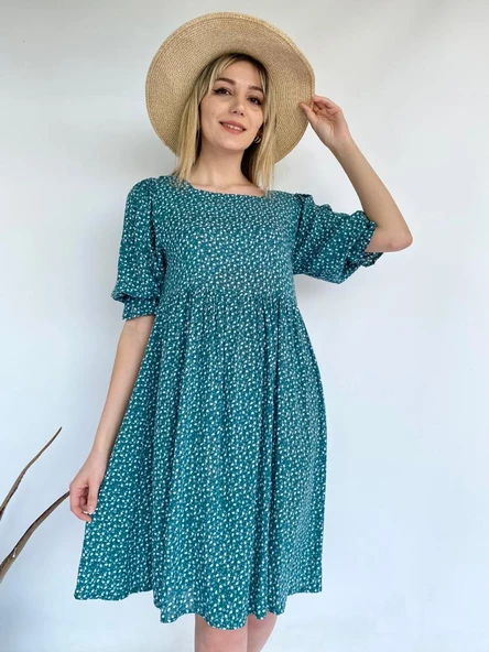 Kadın Elbise Kare Yaka Yeşil - 3