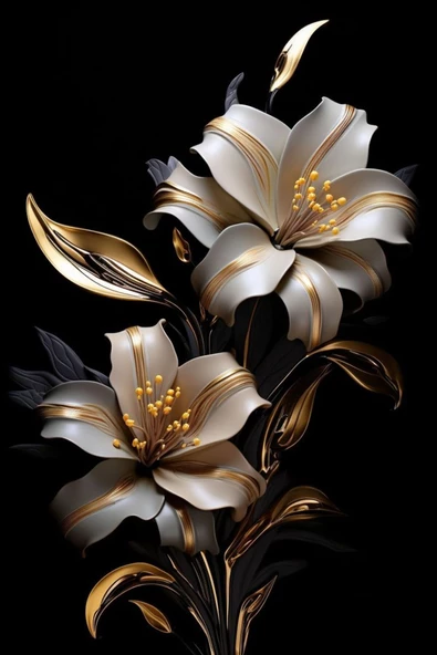 Harikabirev |siyah-beyaz Çiçek Kombini 01 |pleksi Çerçeveli Mdf Tablo 3dky - Resim 2