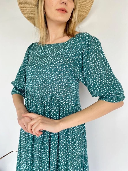 Kadın Elbise Kare Yaka Yeşil - 8