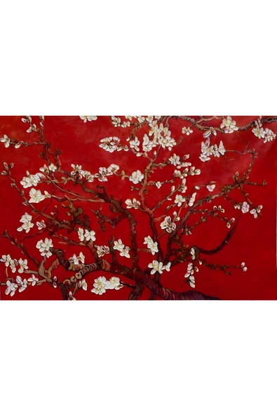 Harikabirev HARİKABİREV|KIRMIZI RENK ÇİÇEK AÇMIŞ KİRAZ AĞACI |ÇERÇEVELİ TEMPERLİ CAM TABLO TEKLİ YATAY - Resim 2