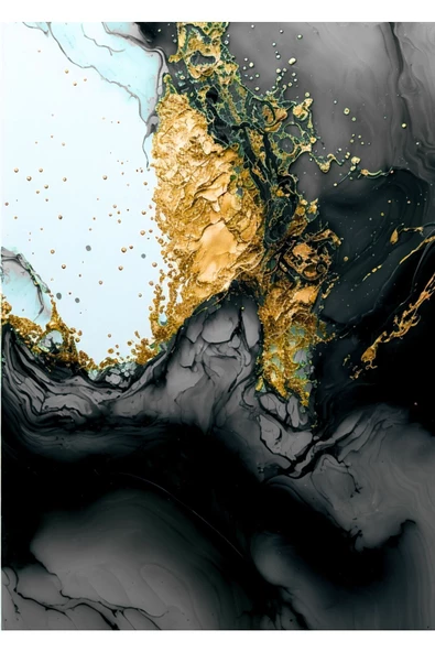 Harikabirev HARİKABİREV|GRİ-BEYAZ-GOLD SOYUT KOMBİNİ 01 |ÇERÇEVELİ CAM TABLO  3LÜ DİKEY - Resim 2