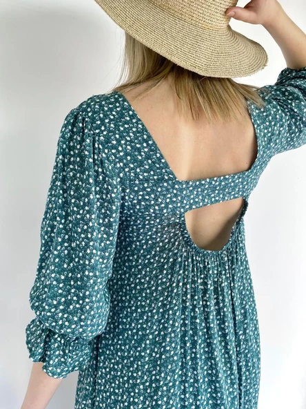 Kadın Elbise Kare Yaka Yeşil - 6