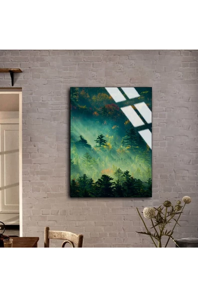 Harikabirev HARİKABİREV|KIRILMAZ CAM (TEMPERLİ) YEŞİL ORMAN TABLOSU 01 |TMTEKLİ - Resim 2