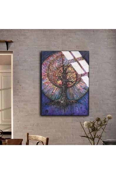 Harikabirev HARİKABİREV|KIRILMAZ CAM (TEMPERLİ)  MOR-PEMBE AĞAÇ TABLOSU 01 |TMTEKLİ - Resim 2