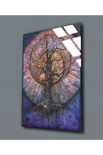 Harikabirev HARİKABİREV|KIRILMAZ CAM (TEMPERLİ)  MOR-PEMBE AĞAÇ TABLOSU 01 |TMTEKLİ ürün görseli
