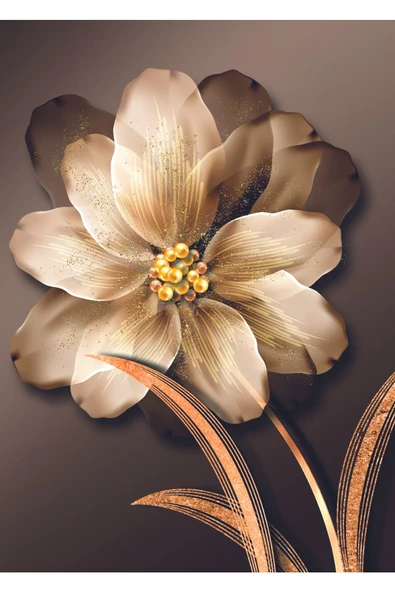 Harikabirev HARİKABİREV|KREM-GOLD RENK SOFT ÇİÇEK VE SOYUT KOMBİN |ÇERÇEVELİ CAM TABLO 3LÜ DİKEY - Resim 3