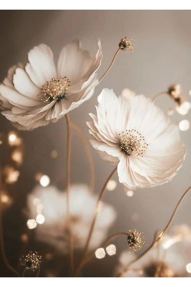 Harikabirev HARİKABİREV|KREM-GOLD RENK SOFT ÇİÇEK VE SOYUT KOMBİN |ÇERÇEVELİ CAM TABLO 3LÜ DİKEY - Resim 2