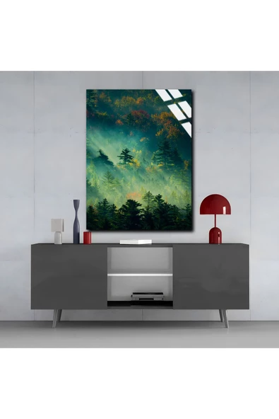 Harikabirev HARİKABİREV|KIRILMAZ CAM (TEMPERLİ) YEŞİL ORMAN TABLOSU 01 |TMTEKLİ - Resim 3