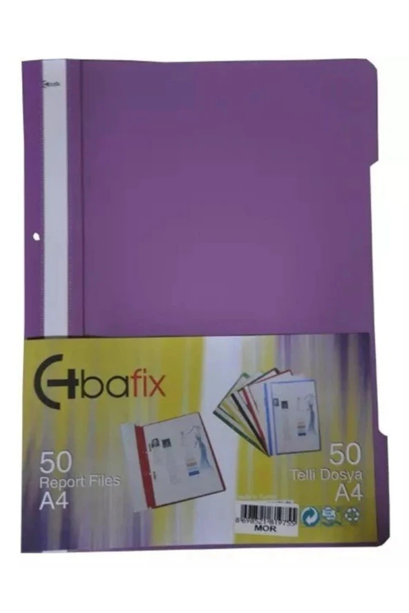 Bafix Telli A4 için Plastik Dosya 50'li - Mor (50 Li Paket)