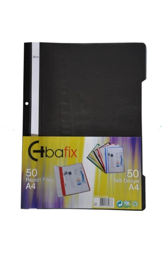 Bafix Telli A4 için Plastik Dosya 50'li - Siyah (50 Li Paket)