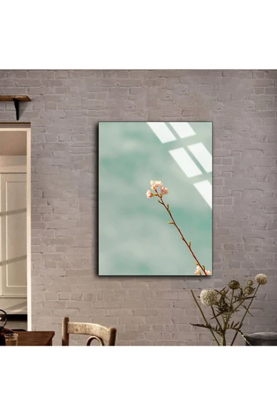 Harikabirev HARİKABİREV|KIRILMAZ CAM (TEMPERLİ) TURKUAZ ÇİÇEK TABLO 01 |TMTEKLİ - Resim 2