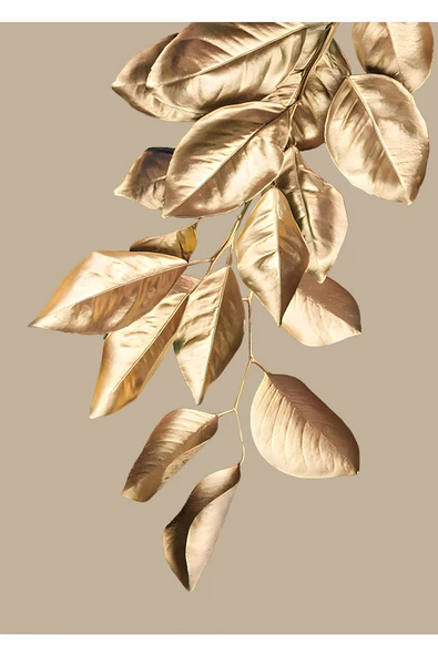 Harikabirev HARİKABİREV|KREM-GOLD RENK  SOYUT GOLDEN YAPRAK KOMBİN |ÇERÇEVELİ CAM TABLO 3LÜ DİKEY - Resim 4