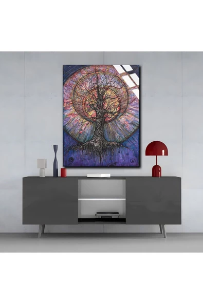 Harikabirev HARİKABİREV|KIRILMAZ CAM (TEMPERLİ)  MOR-PEMBE AĞAÇ TABLOSU 01 |TMTEKLİ - Resim 3